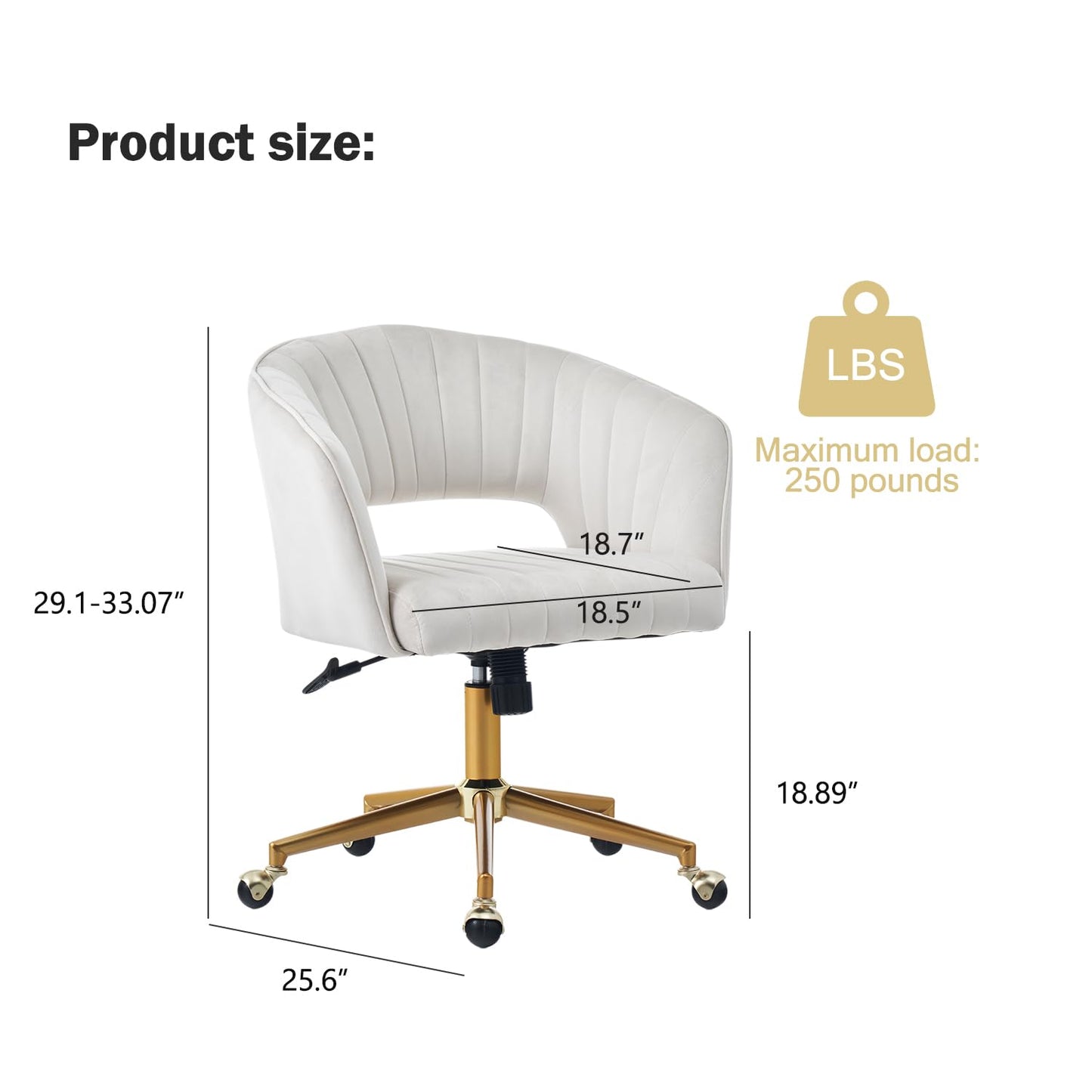 Nrizc Velvet Office Desk Chair, Upholstered Home Office Desk Chairs with Adjustable Swivel Wheels, Ergonomic Office Chair for Living Room, Bedroom, Office, Vanity Study (Beige)