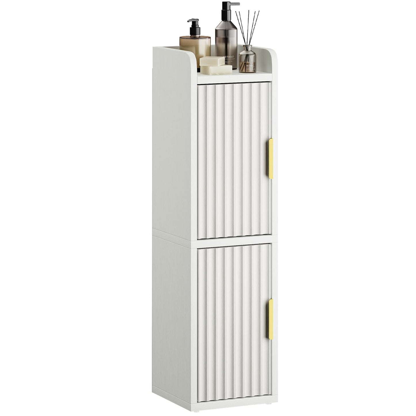 Yoobure Small Bathroom Storage Cabinet - Corner Floor Cabinet with 2 Doors & Adjustable Shelves, Narrow Slim Toilet Paper Cabinets, Skinny Bathroom Organizer for Small Space, 7.9" D x 7.9" W, White