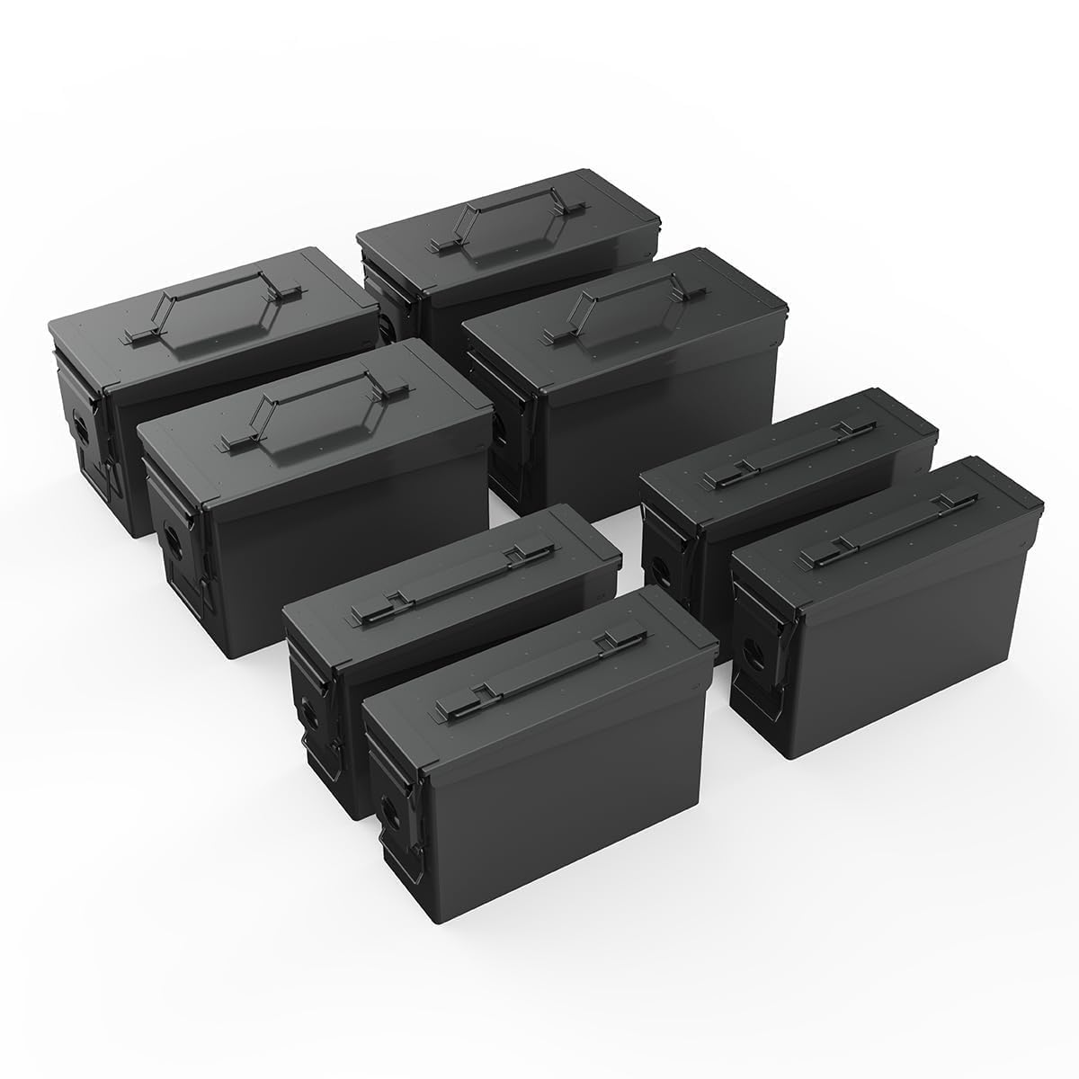 PATRON 30 50 Cal Ammo Can Metal 9mm Ammo Box Storage Crate Case for Shotgun Bullet Rifle Nerf Ammunition Waterproof Case-Gard Organizer Suit (30Cal ×4+50 Cal ×4)(Black-8pcs)
