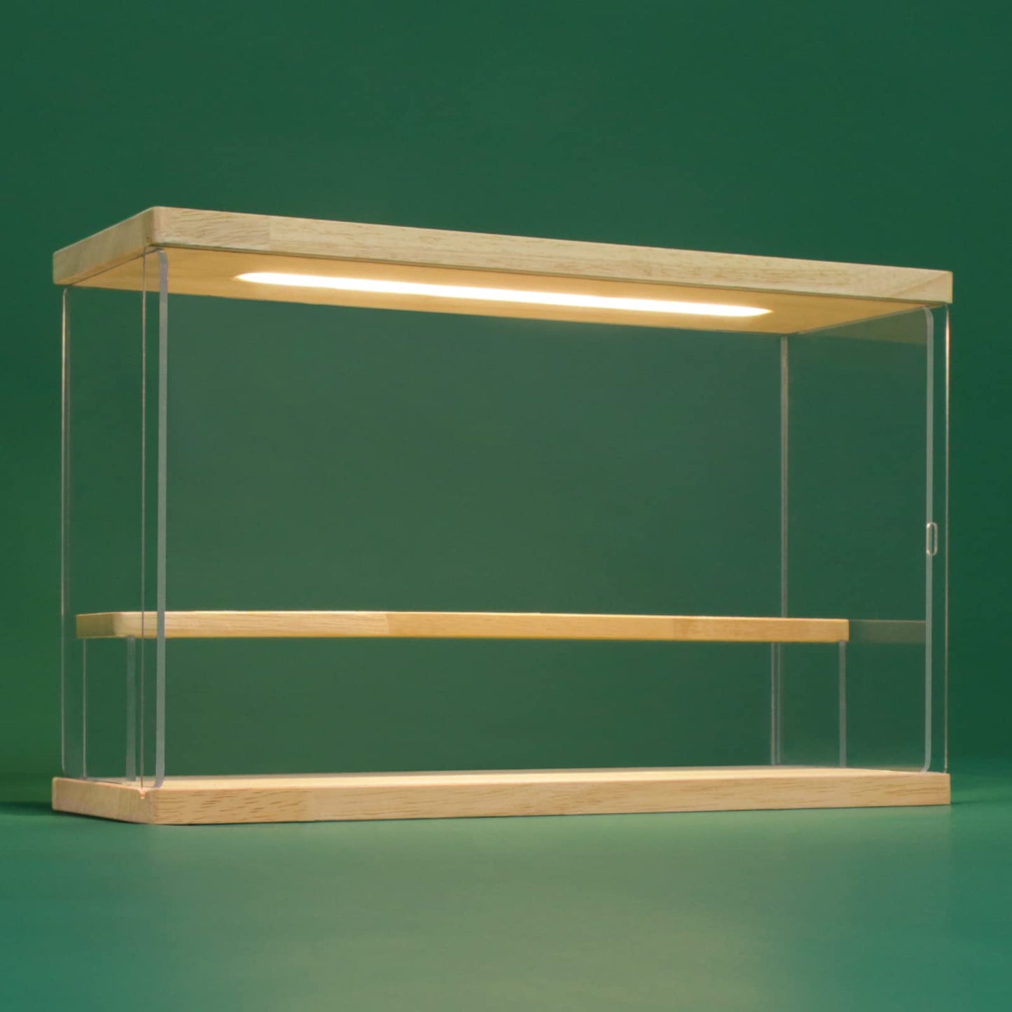 NONEMEY Acrylic Display Case with Light, Upgraded 3 Color Light & Adjustable Brightness Showcase , 2 Tier Dustproof Clear Toy Organizer Box for Action Figures, Collectibles, 12x4x7In