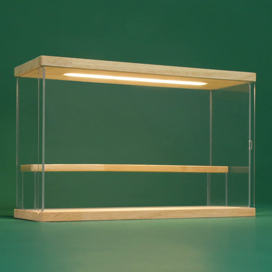 NONEMEY Acrylic Display Case with Light, Upgraded 3 Color Light & Adjustable Brightness Showcase , 2 Tier Dustproof Clear Toy Organizer Box for Action Figures, Collectibles, 12x4x7In