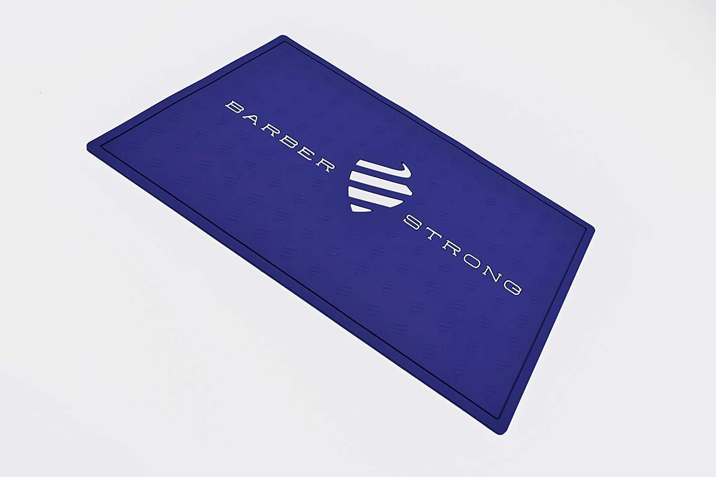 Barber Strong The Barber Mat, Countertop Workstation Mat for from Hair Cutting Tools and Accessories, Extra Grip for Slip-Prevention, Blue w/White Logo