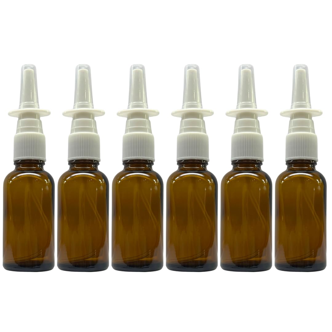 ADVANCED ASCENT Amber Glass 1 oz Nasal Sprayer! EMPTY, Refillable, Travel Sized, Quality Glass for Saline Applications! (6 Pack)