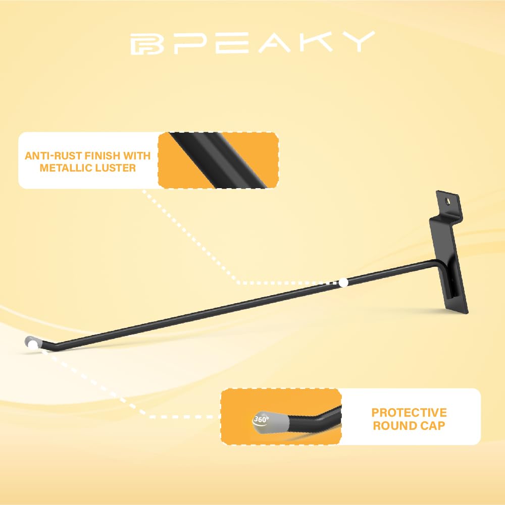 BFPeaky 12 Inch Black Slatwall Hooks, 25PC