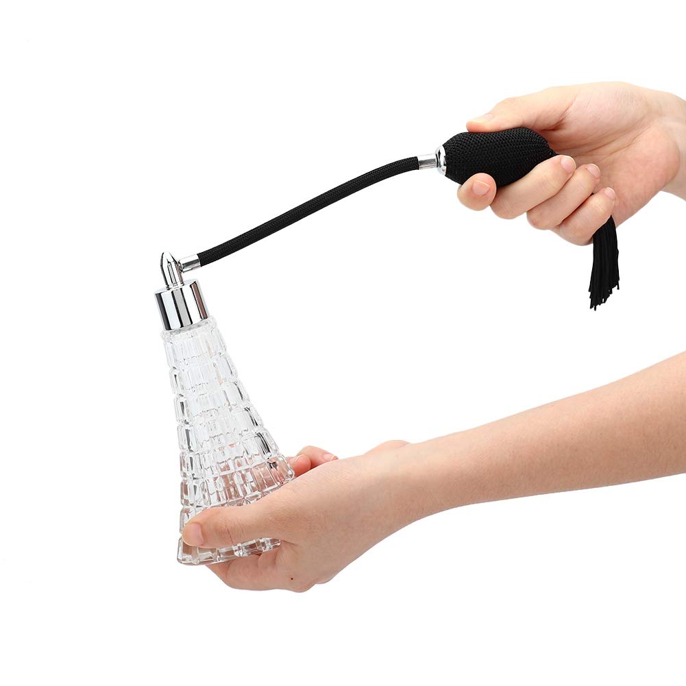75ml / 2.53oz Refillable Vintage Perfume Bottle, Empty Glass Perfume Atomizer Spraying Bottle, Retro Perfume Bulb Sprayer with Antique Black Bulb and Tassel