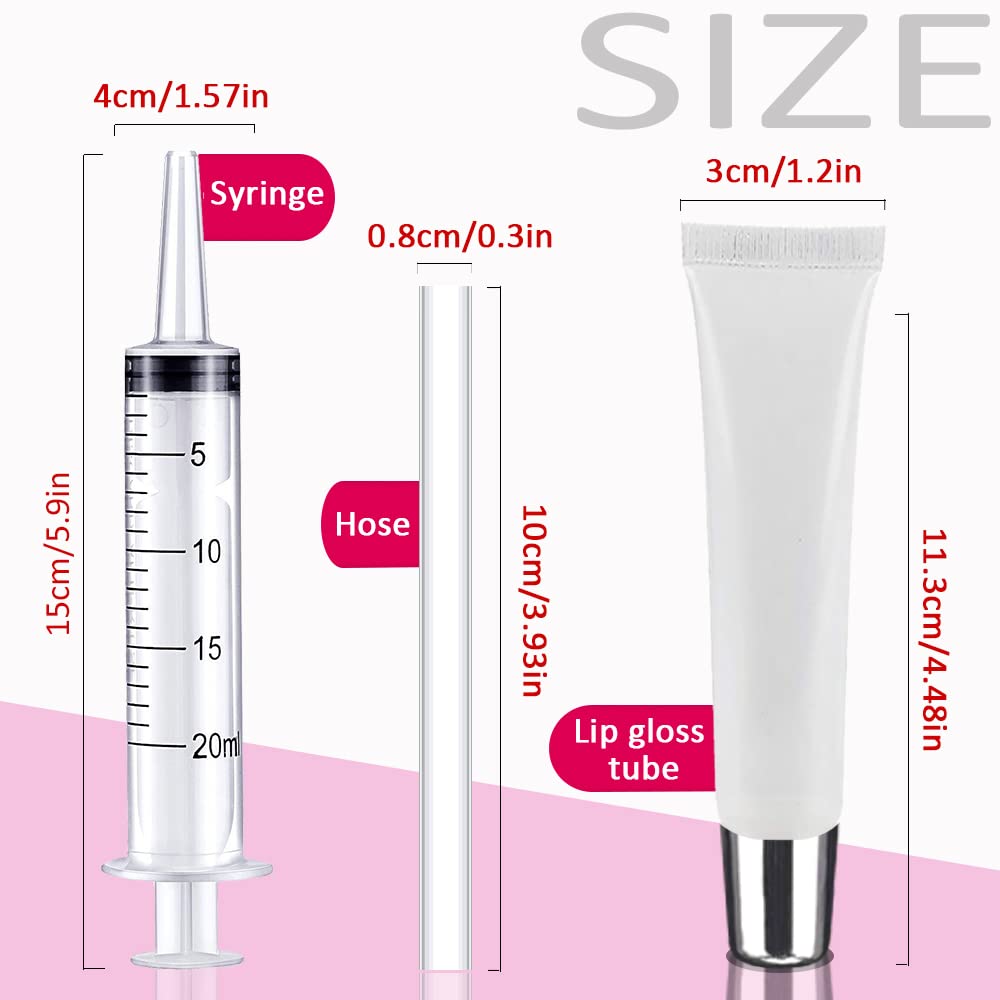 50PCS Silver Cap Lip Gloss Containers - Refillable Cosmetic Squeeze Tubes + 2 x 20ml Syringes & Labels for DIY Lip Gloss Base