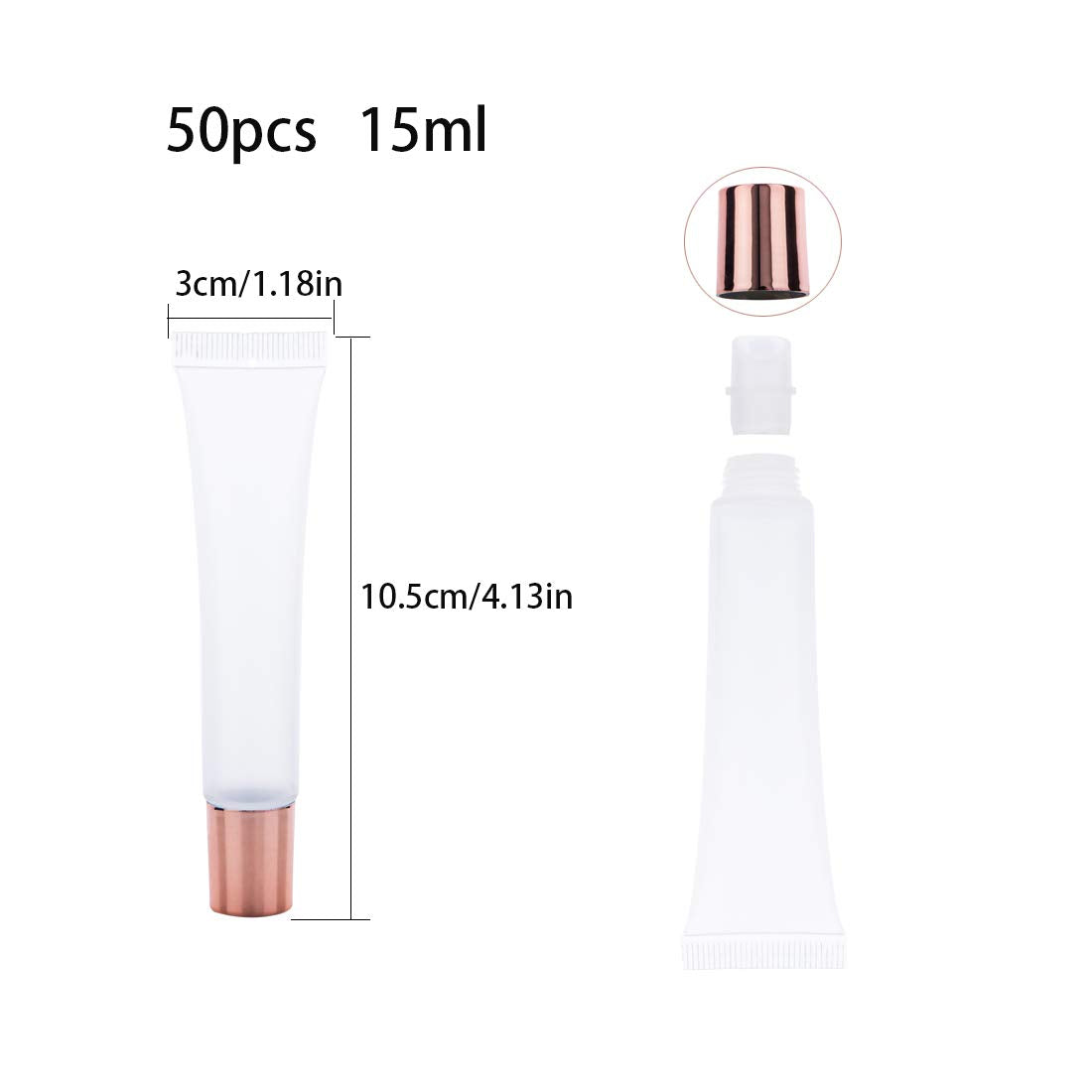 AJLTPA 50Pcs 15ml Lip Gloss Squeeze Tubes, Rose Gold Lip Gloss Containers Empty, Refillable Soft Clear Tubes for DIY Lipgloss Balm Cosmetic (Rose Gold)