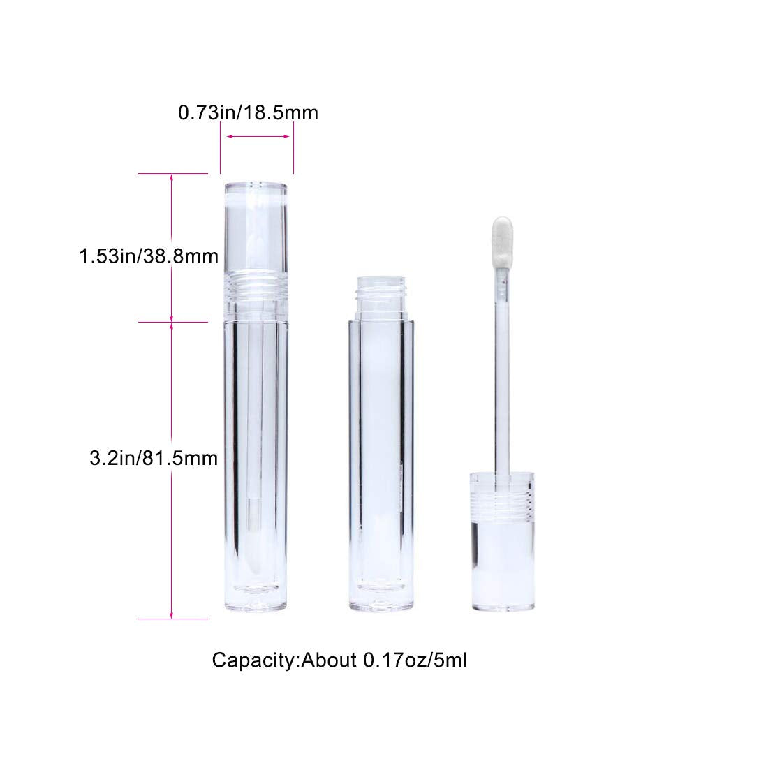 Snowso Lip Gloss Tubes with Wand Empty, 10 Pack 5ml Transparent Lip Gloss Containers, Clear Crystal Lip Gloss Tubes with Rubber Stoppers for DIY Lip Gloss