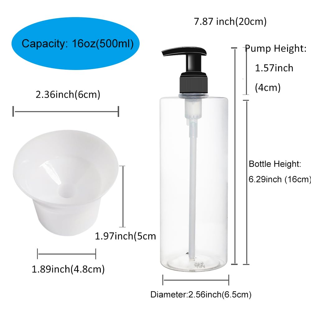 BPFY 6 Pack 16 oz Plastic Pump Dispenser Bottles for Massage Oil, Shampoo, Lotions, Body Wash Pump Bottles, Hand Sanitizer Refillable Containers with Pump, 1 Funnel, 8 Chalk Labels