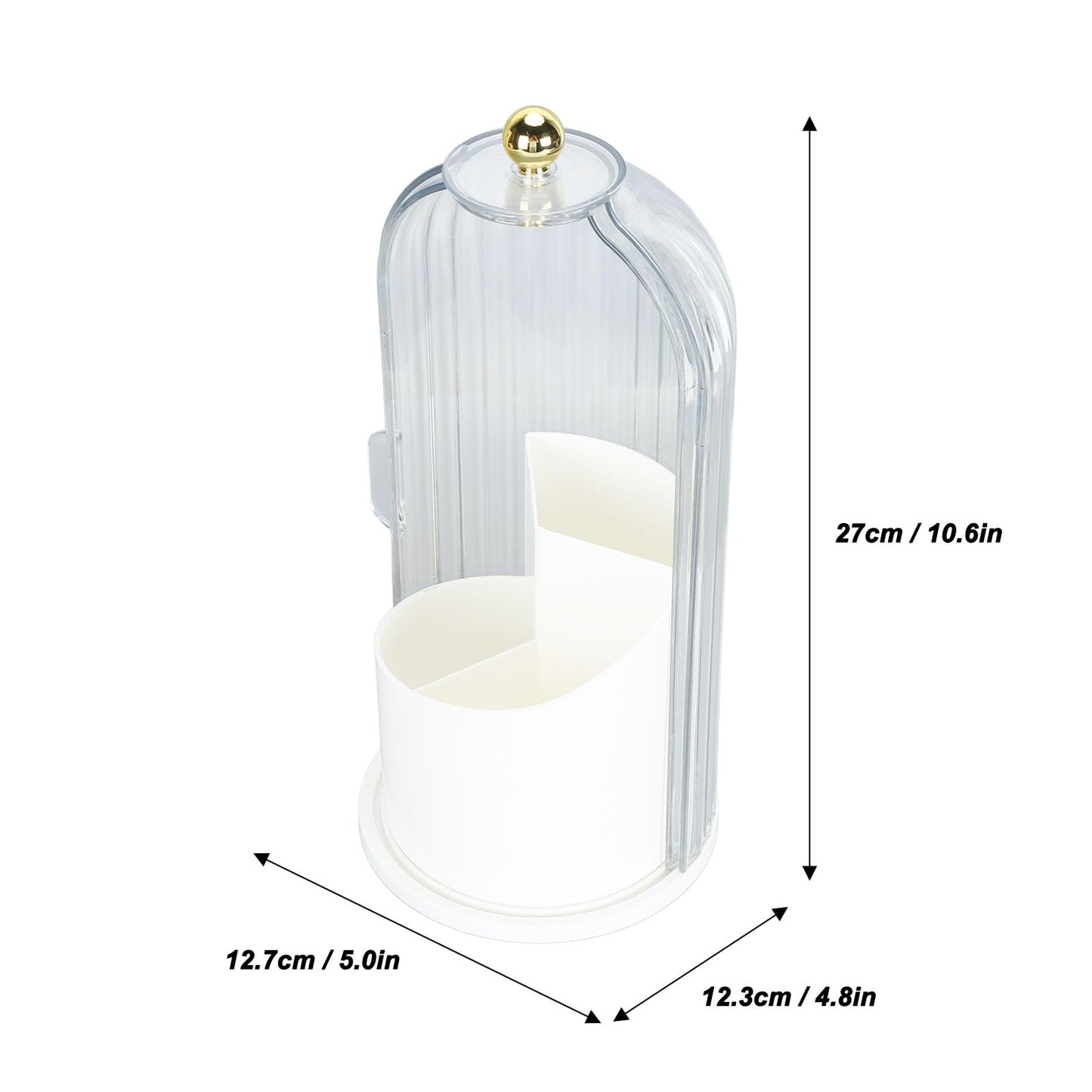 Miriam Song Clear Dustproof 360 Degree Rotating Makeup Brush Holder Organizer, Ideal for Vanity, Desktop, Bathroom Countertop, Includes Toothbrush Holders (White Base with Clear Lid)