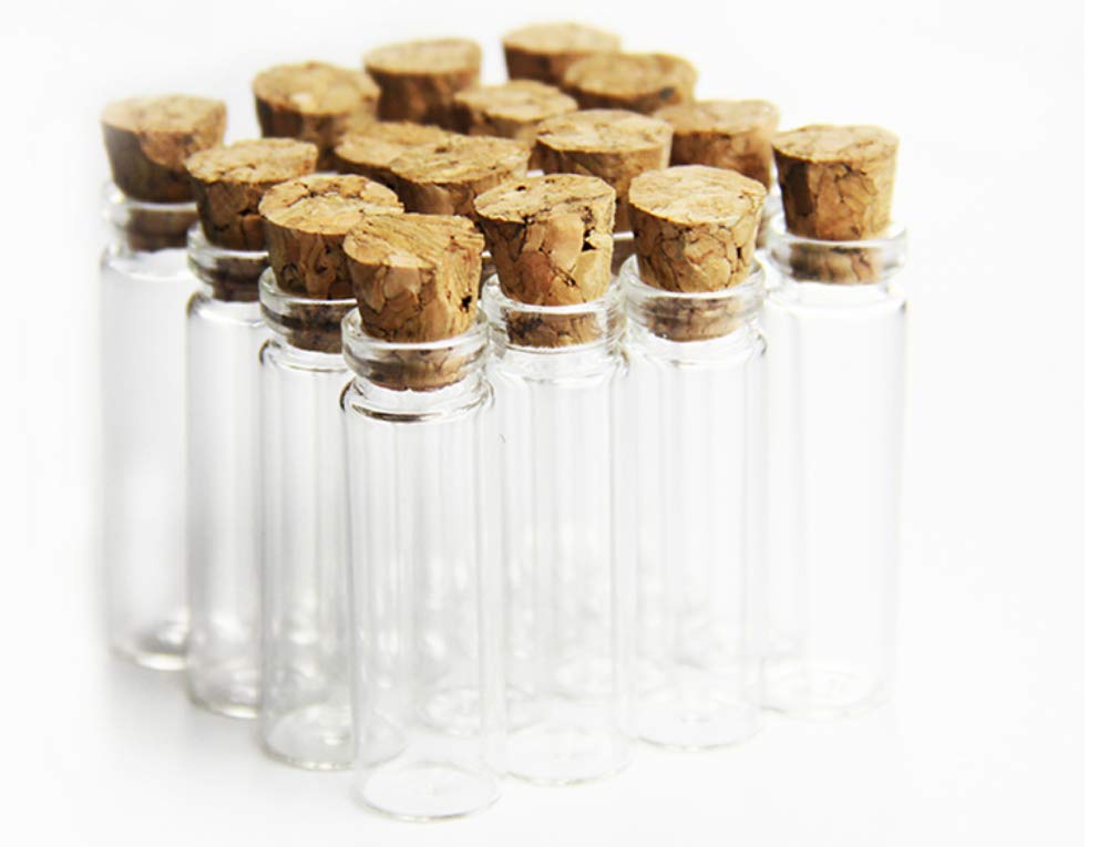 1ML Small Mini Tall Clear Glass Bottles/Jars with Corks Stoppers for Arts & Crafts, Projects, Decoration, Party Favors+ Gold Metal Eye Hook Pin Screws,200 Pcs