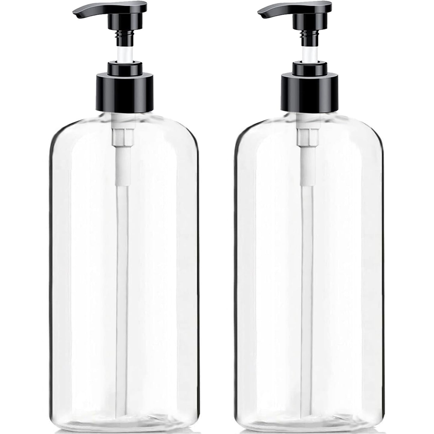 Empty Plastic Pump Bottles Dispenser 2 Pack 32oz/ 1 Liter Portable Clear BPA-Free Cylinder Shampoo Lotion Hand Pump Bottle Durable Refillable Containers (Clear, 32 Oz, 2 Pack)