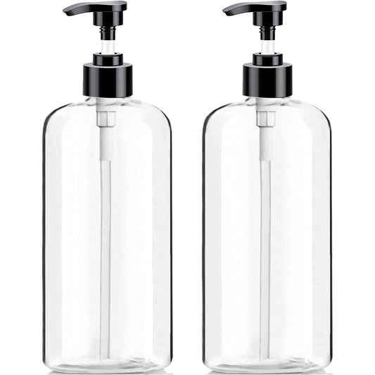 Empty Plastic Pump Bottles Dispenser 2 Pack 32oz/ 1 Liter Portable Clear BPA-Free Cylinder Shampoo Lotion Hand Pump Bottle Durable Refillable Containers (Clear, 32 Oz, 2 Pack)