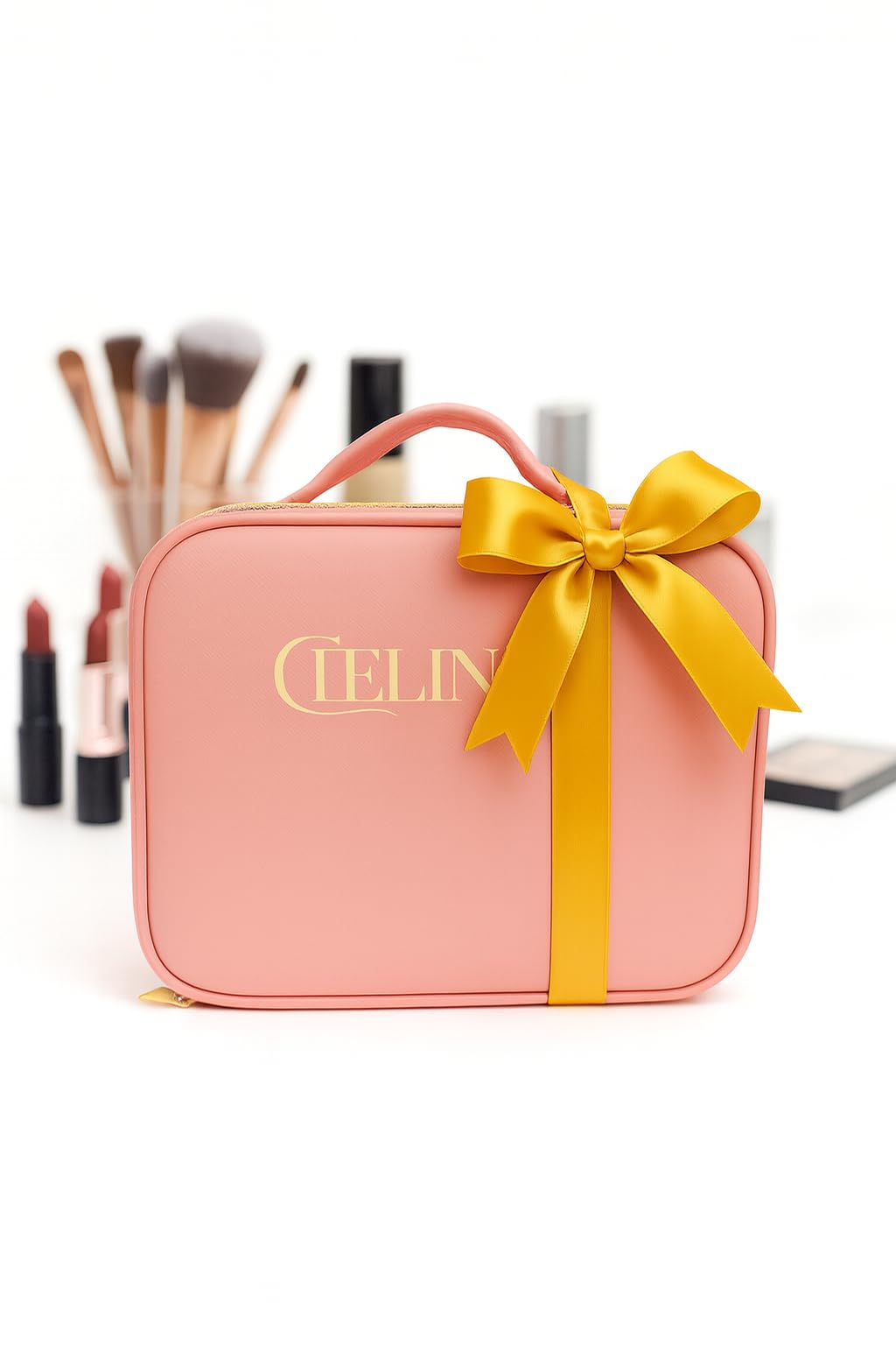 CIELINNE Travel Makeup Bag with LED Mirror, Portable Cosmetic Train Case, Adjustable Brightness in 3 colors Dividers & Brush Holder, Large Organizer Fall in love with your Reflection