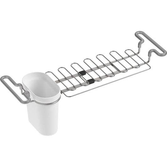 Kohler K-5473-0 Multi-Purpose Over-The-Sink Drying Rack, Caddy with Kitchen Towel Bar Holder, Soaking Cup. Expandable 14.6" to 17.6", White