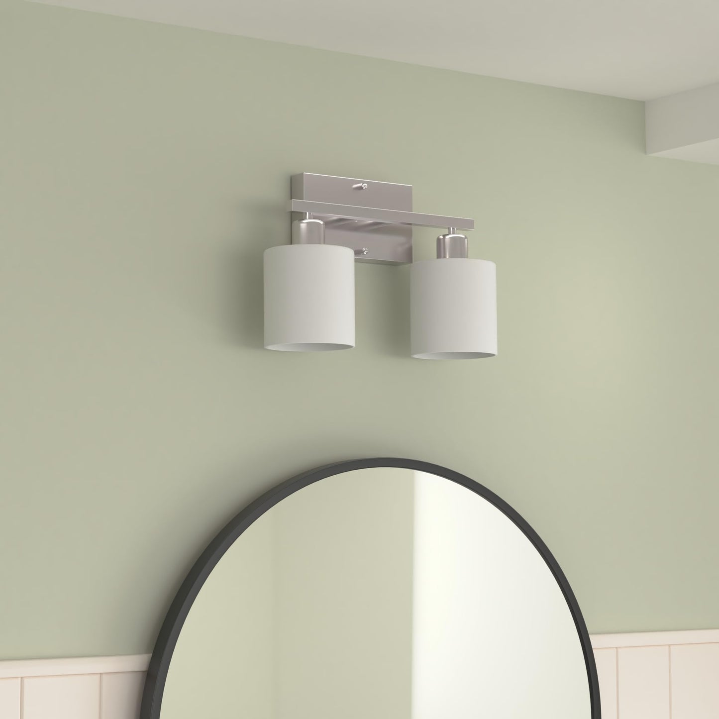 Dekang Bathroom Vanity Light Fixture Over Mirror with Brushed Nickel, Modern 2-Light Wall Sconces Lighting for Bedroom,Living Room,Decor White Glass Shades,E26 Standard Base,Bulbs Not Included