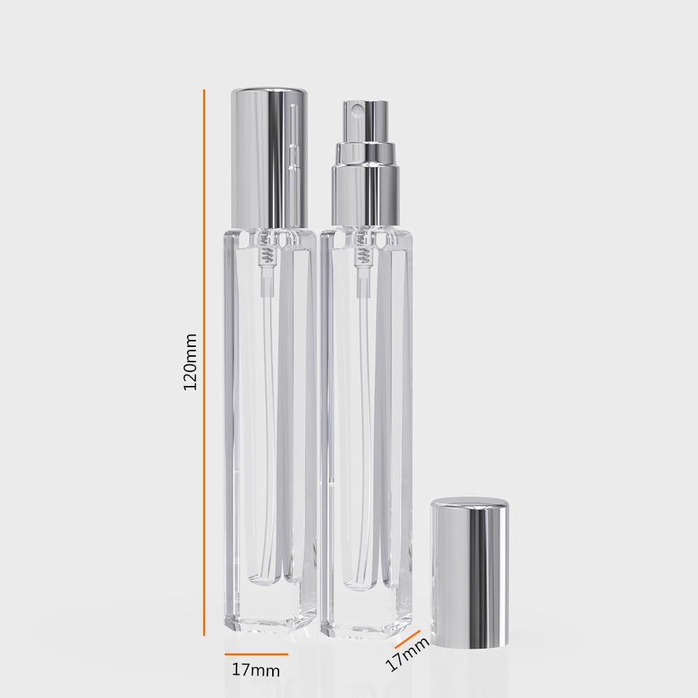 Seafulee 5PCS Cologne Atomizer Empty, 10ML Mini Perfume Bottles Refillable With Dispenser Tools, Pocket Spray Bottle for Travel and Sample Container (Transparent+Silvery Cap)