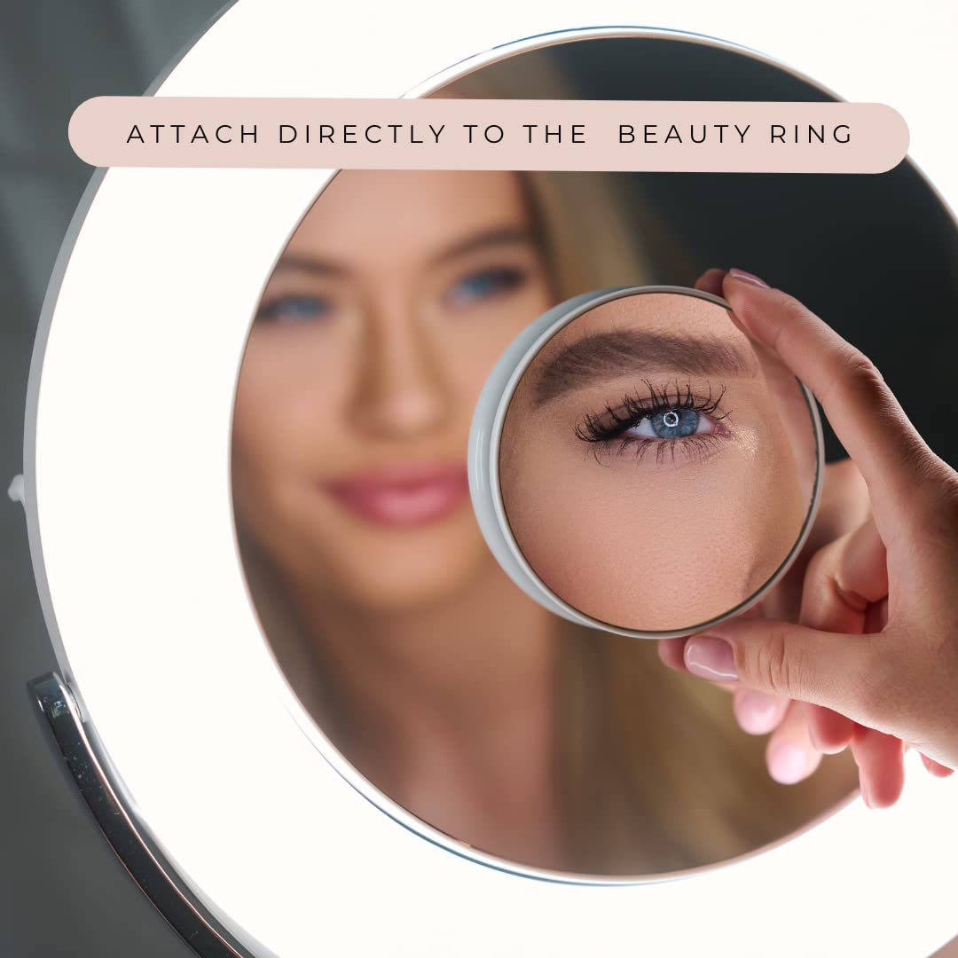 Ilios Lighting 10x Magnification Compact Mirror — Distortion-Free, Magnetic Design, 3.6" Round, Under 1/2" Thick, Perfect for Travel, Purse & Everyday Detail Work