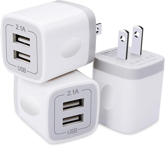 USB Plug, USB Wall Charger 3 Pack, GiGreen Dual Port Electrical Plug Wall Outlet Charger Cube 5V 2.1A Charging Block Compatible iPhone 16 15 14 13 12 11 X,Samsung S25 S24 S23 S20 S10 S9 Note20,LG,Moto