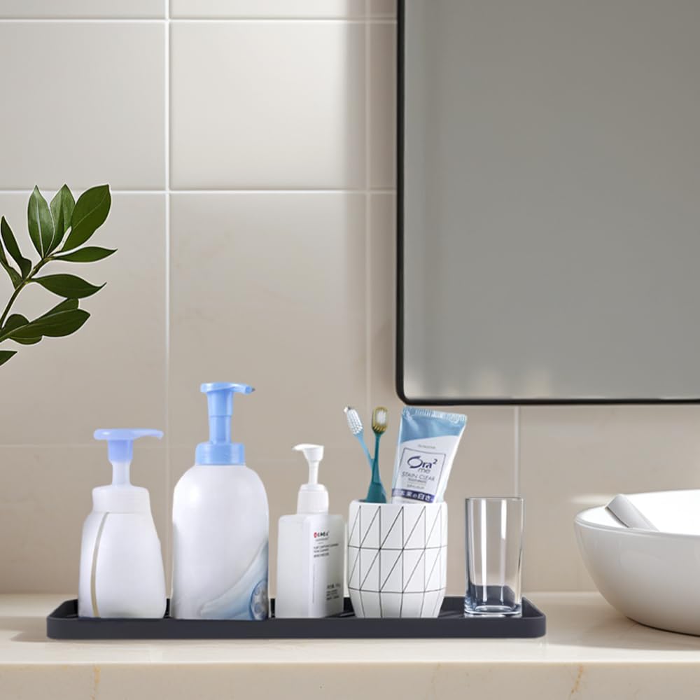 HvOvMvE Silicone Organizer Tray for Kitchen Sinks and Bathrooms. Dishwasher-Safe, Non-Slip Countertop Tray, Bathroom Drawer Organizer Trays. Perfect for Makeup & Trinkets (Dark Gray L 1PC)