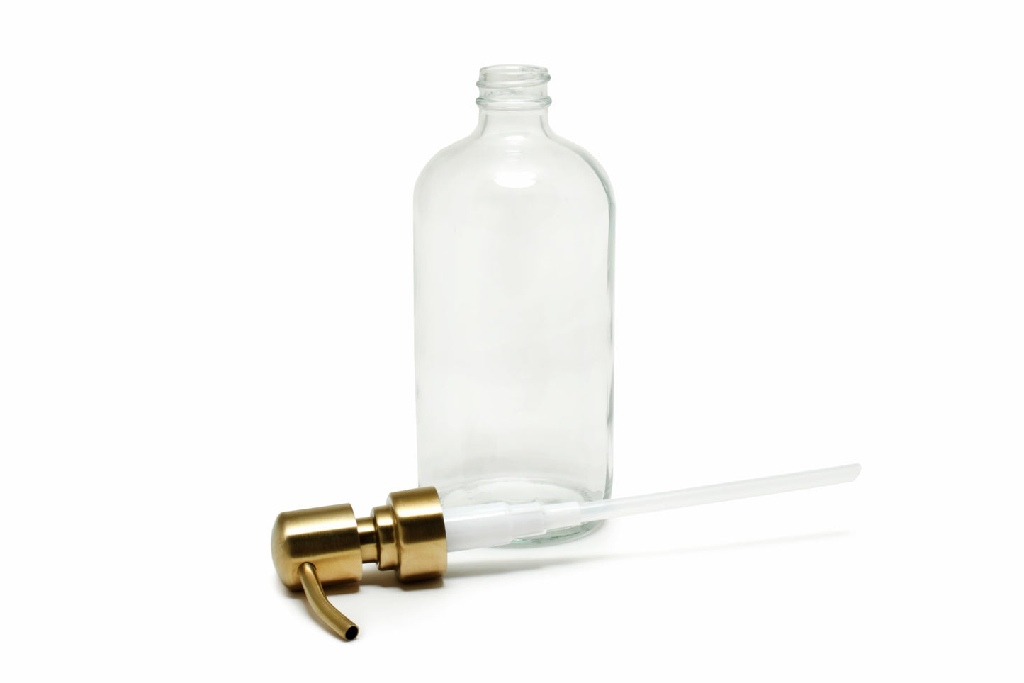 Vivaplex, 2, Large, 16 oz, Empty, Clear Glass Bottles with Stainless Steel, Yellow Gold, Lotion Pumps