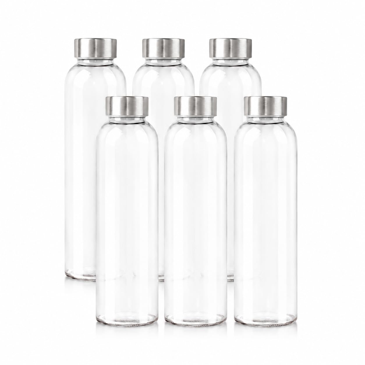 grinkpeak 18oz Clear Glass Water Bottles, Reusable Juice Bottles with Stainless Steel Lids, Leak Resistant Glass Bottles for Smoothies, Juicing, Homemade Drinks