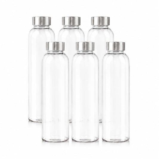 grinkpeak 18oz Clear Glass Water Bottles, Reusable Juice Bottles with Stainless Steel Lids, Leak Resistant Glass Bottles for Smoothies, Juicing, Homemade Drinks