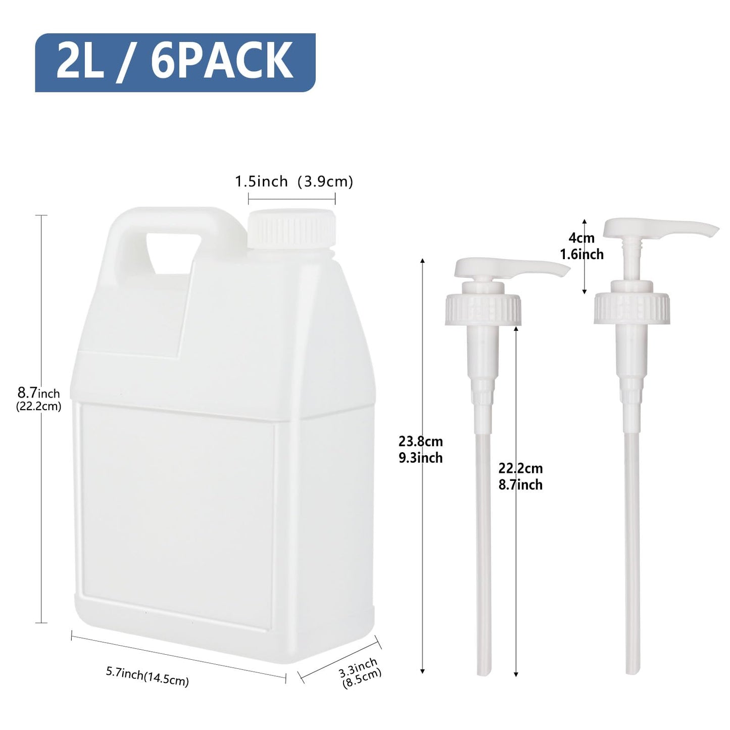 BPFY 6 Pack 64 oz Clear Plastic Jugs with Pumps, Camping Water Jug Storage Containers with Ergonomic Handle, HDPE Containers Soaps (0.5 Gallon With Pump)