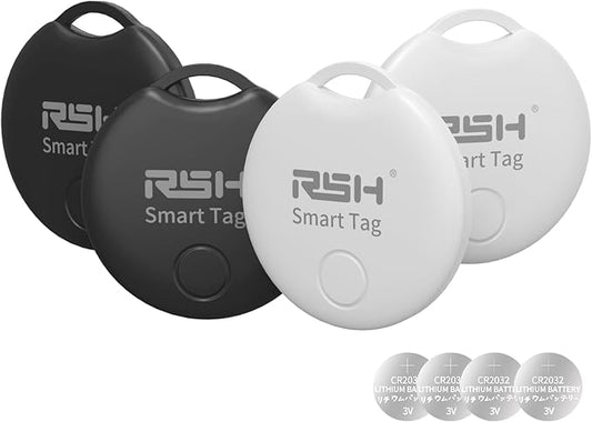 RSH Air Tracker Tag 4 Pack Luggage Tracker Smart Tag Works with Apple Find My, Bluetooth Key Finder Locator for Bags,Wallet Tracker,Item Finder Tag Locate or Tracking for Keys(iOS only)