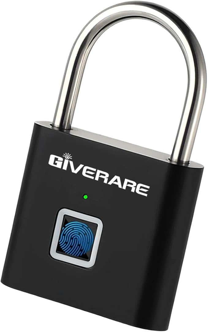 Fingerprint Smart Padlock, Biometric Metal Keyless Thumbprint Lock Alloy, USB Rechargeable, Quick Unlock Waterproof Rustproof Locks for Warehouses, Gym, Homes, Office, School Locker, Luggage-Black