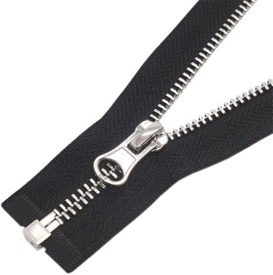 YaHoGa 2PCS #5 30 Inch Silver Separating Jacket Zipper Black Metal Zippers for Jackets Sewing Coats Crafts (30" Silver)