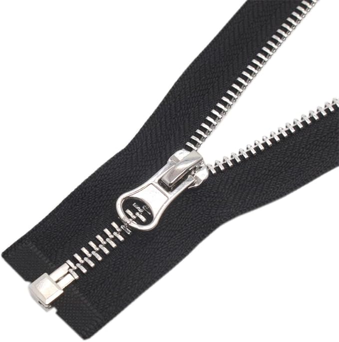 YaHoGa 2PCS #5 28 Inch Silver Separating Jacket Zipper Black Metal Zippers for Jackets Sewing Coats Crafts (28" Silver)