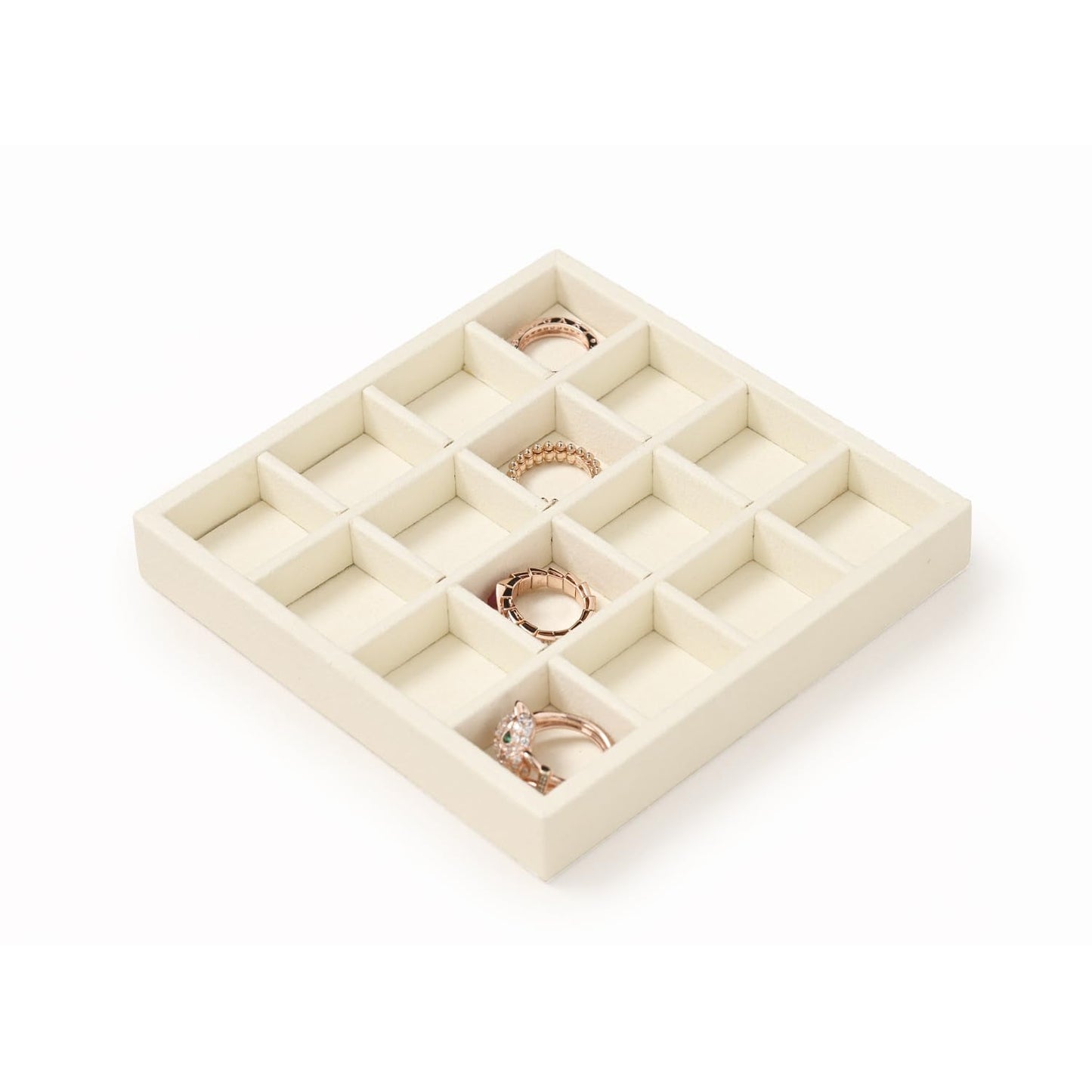 Oirlv Microfiber Stackable 16 Girds Jewelry Trays Jewelry Storage Tray Showcase Display Organizer(Beige)
