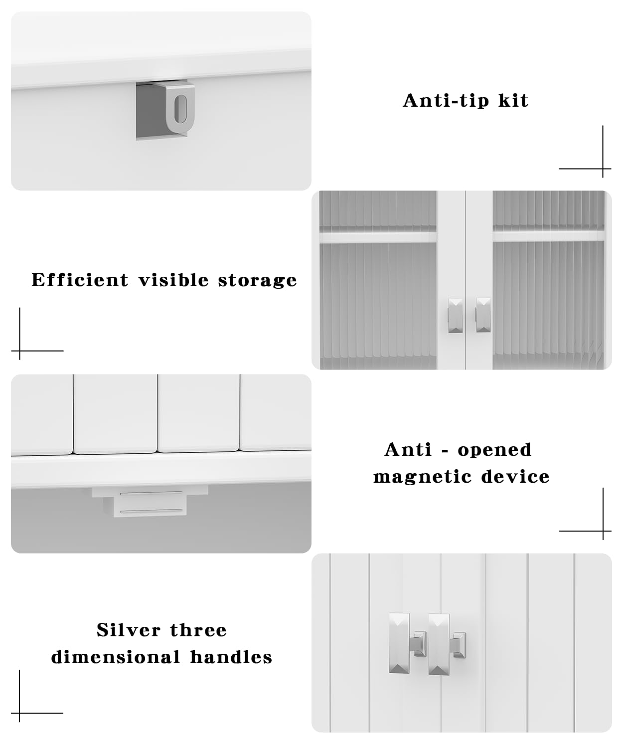 Akxomel 53.1" H Tall Bathroom Storage Cabinet, Bathroom Floor Cabinet with 6 Doors and Adjustable Shlef, Linen Cabinet, Pantry Cabinet for Living Room, Kitchen, Entryway, White