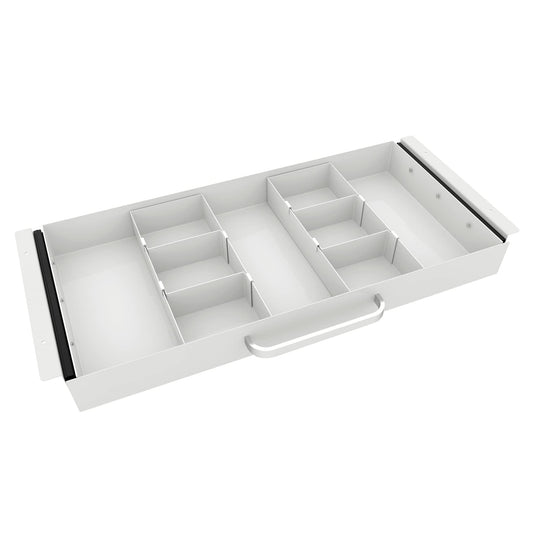 Large Size Under Desk Slide out Pencil Drawer White with Adjustable Space Divider Design for Storing Pencil and Office Accessories, Underdesk Pull out Tray Organizer Mounted for Sit Stand Workstation
