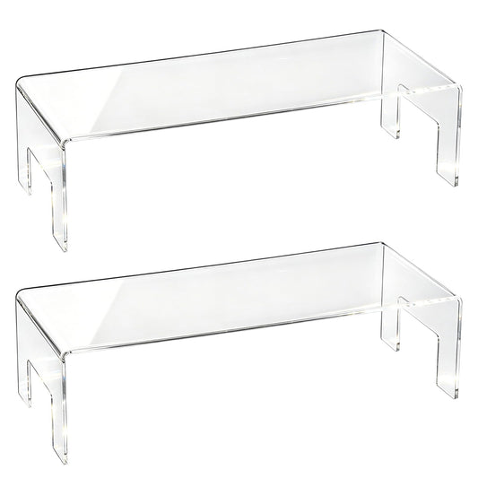 Frcctre 2 Pack Acrylic Display Risers, 12" Lx5 Wx3.3 H Clear 5mm Thick Small Display Risers Stand Acrylic Showcase Fixtures Shelf for Dessert Cupcake Figures Toys Cosmetics Perfume