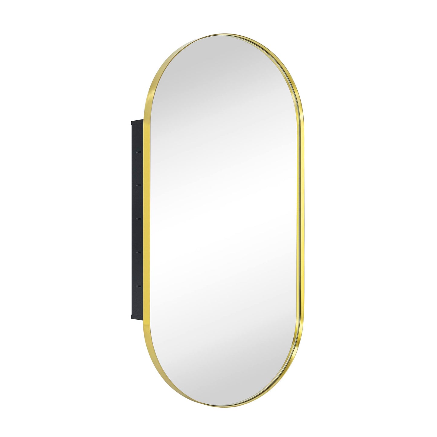 EGHOME Brushed Gold Oval Recessed Bathroom Medicine Cabinet with Mirror Stainless Steel Metal Framed Oblong Pill Shaped Bathroom Cabinet with Mirror 16x33''