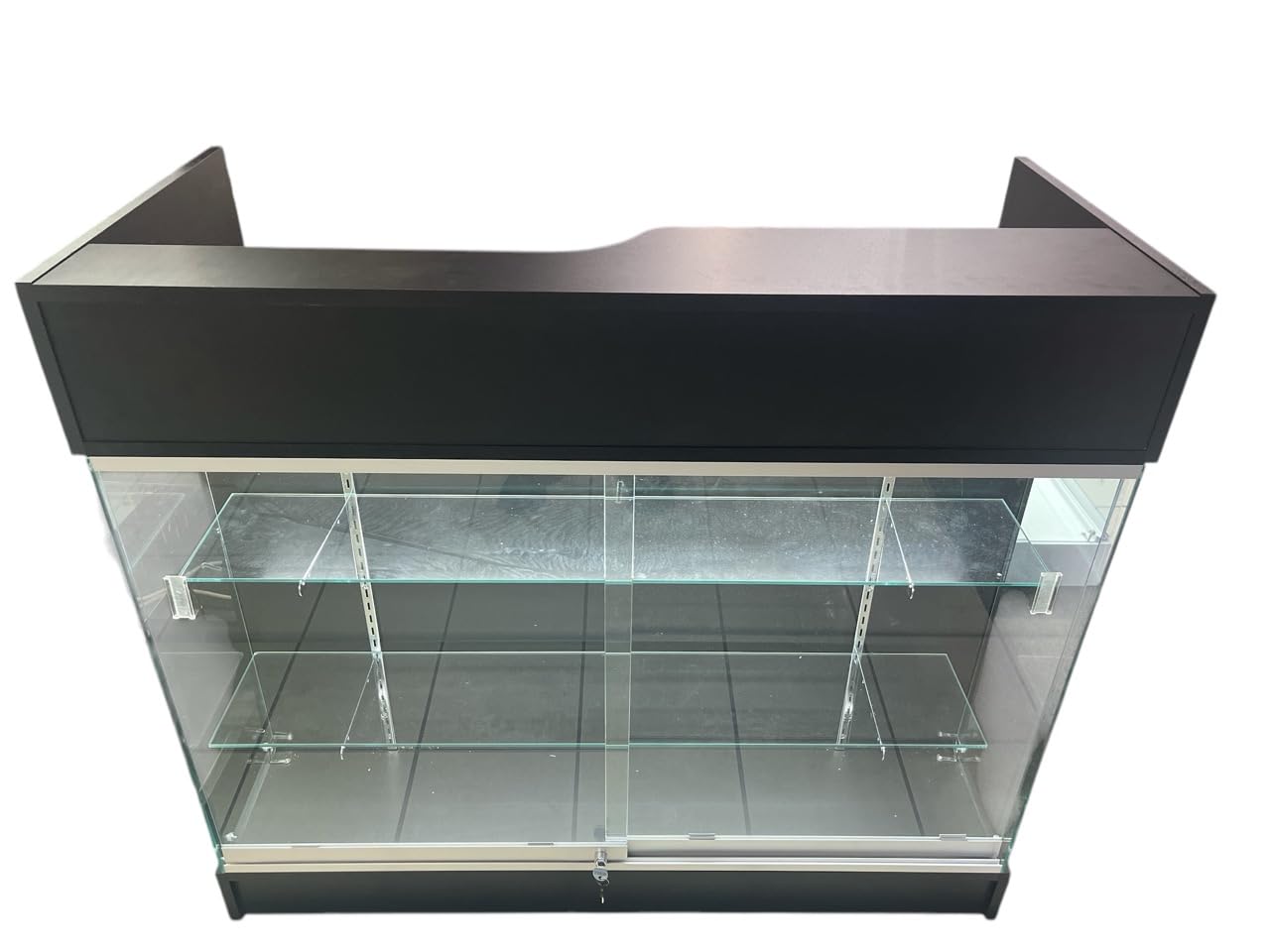 Only Hangers Ledge Register Counter Daisplay Showcase with Glass Front and LED Lights, Black, 48"