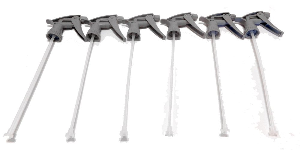 Tolco 28mm Gray Chemical Resistant Spray Head – 9-1/4" Dip Tube – High Output 1.4ml/Stroke – Adjustable Nozzle Mist to Jet – FKM O-Ring – Durable Polypropylene – 6-Pack Trigger Sprayers Only