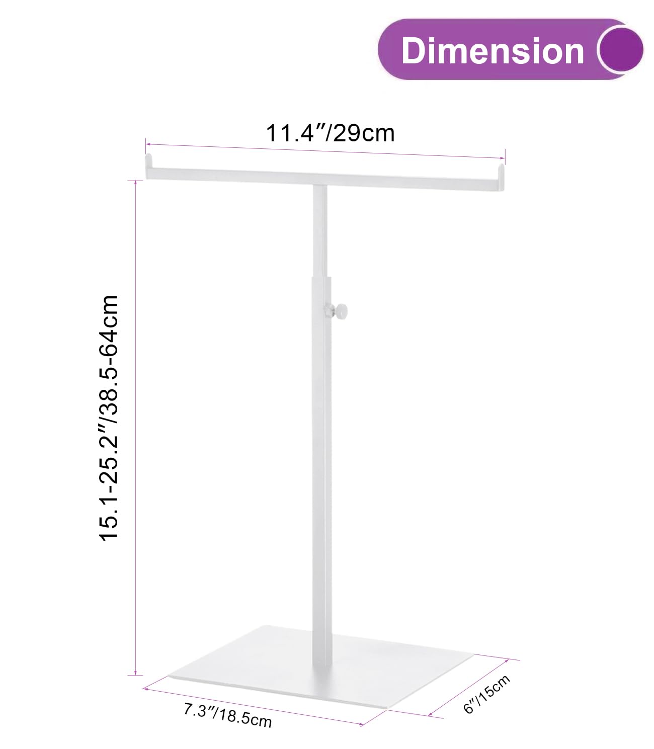 Vietrey Purse Display Stand T Shaped, Countertop Jewelry/Scarf/Handbag T-Bar Display Stand, Tabletop Double Hook Hanging Stands for Long Necklaces, Metal with Adjustable Height - White