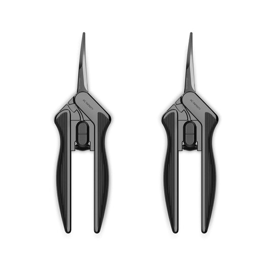 AC Infinity 6.6” Stainless Steel Curved Pruning Shear 2-Pack, Lightweight Ergonomic Design, Curved Precision Blades with Nonstick Teflon Coating for Gardening, Hydroponics, Grow Tents