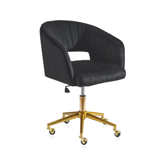 Nrizc Velvet Office Desk Chair, Upholstered Home Office Desk Chairs with Adjustable Swivel Wheels, Ergonomic Office Chair for Living Room, Bedroom, Office, Vanity Study (Black)