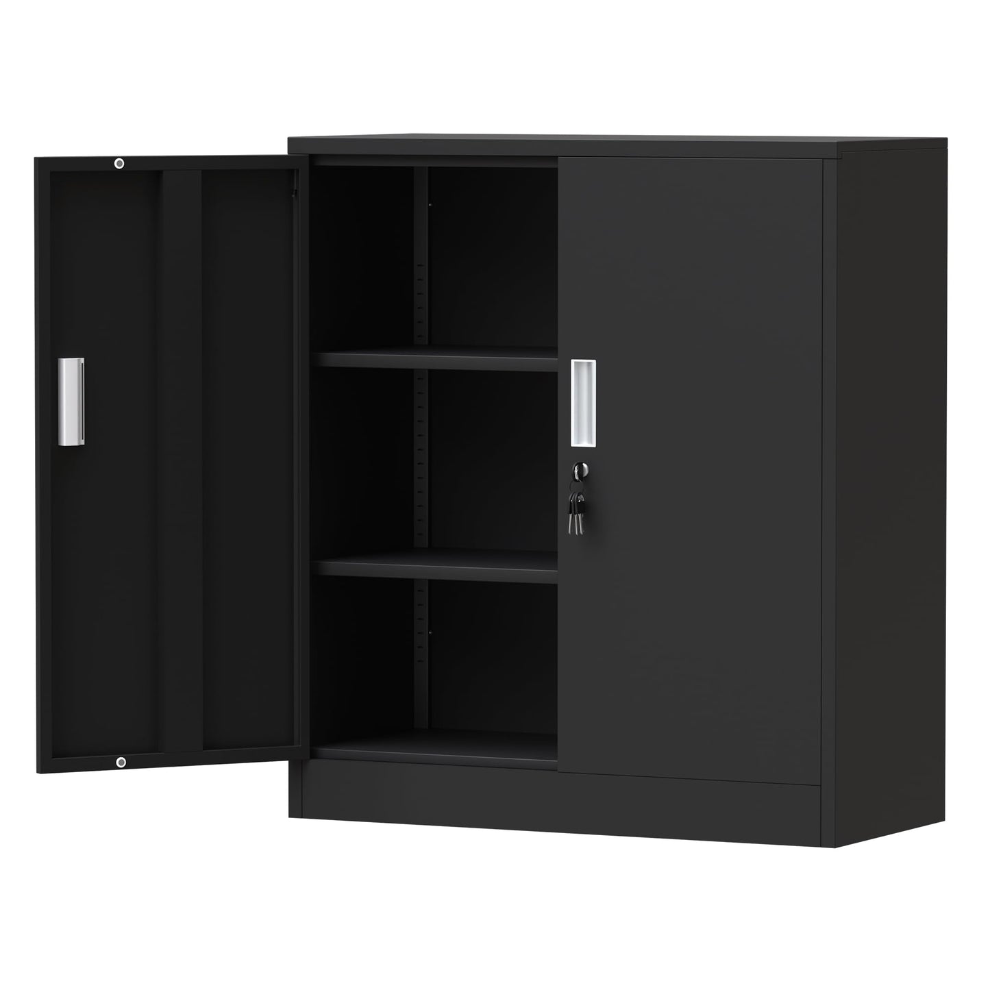 iJINGUR Metal Storage Cabinet with Locking Doors and 2 Adjustable Shelves, Small Lockable Storage Cabinet for Home Office Garage (Black)