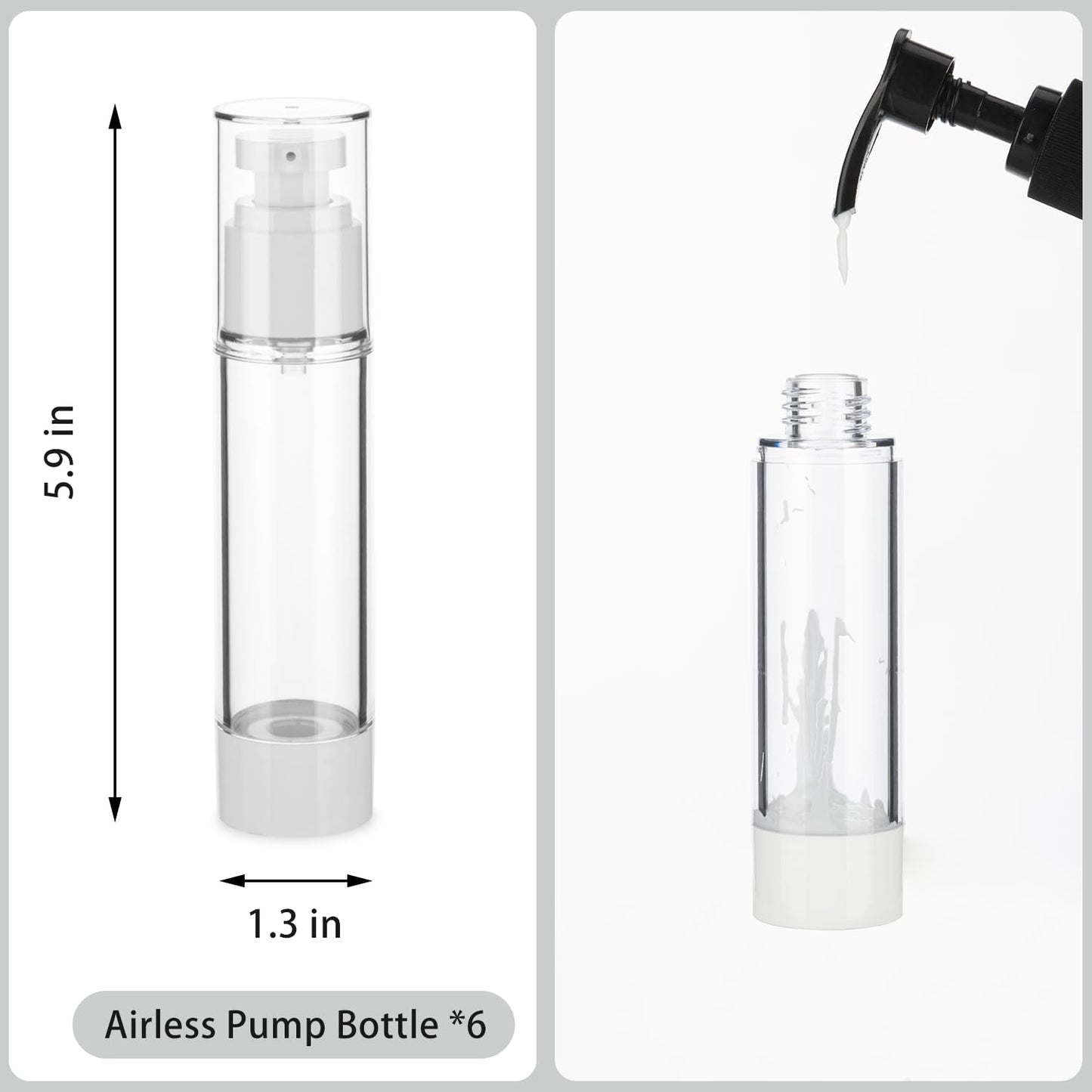 IFDGCTK 1.7OZ/50ML Clear Airless Pump Bottles, Lotion Dispenser Travel with Pump, Vacuum Plastic Travel Size Lotion Bottle for Foundation, Creams, Cosmetic(6 Pack)