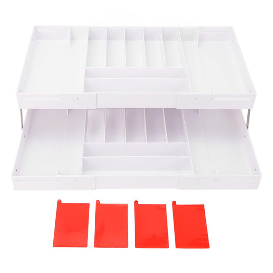 Extra Large and High Drawer Organizer, 2 Tier Smart Expandable Desk Organizer, Multi Level Junk Drawer Organizer for Makeup, Jewelry, Desk, Office Drawers (White)