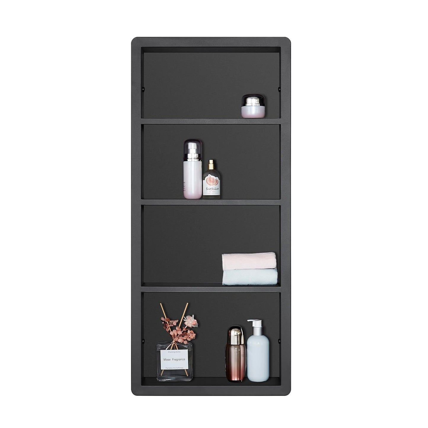 IDYLLOR Recessed Medicine Cabinet, 304 Stainless Steel Wall Niche Shower Shelf for Bathroom, Waterproof Rustproof Storage Organizer, 14" x 34", Matte Black (No Mirror)
