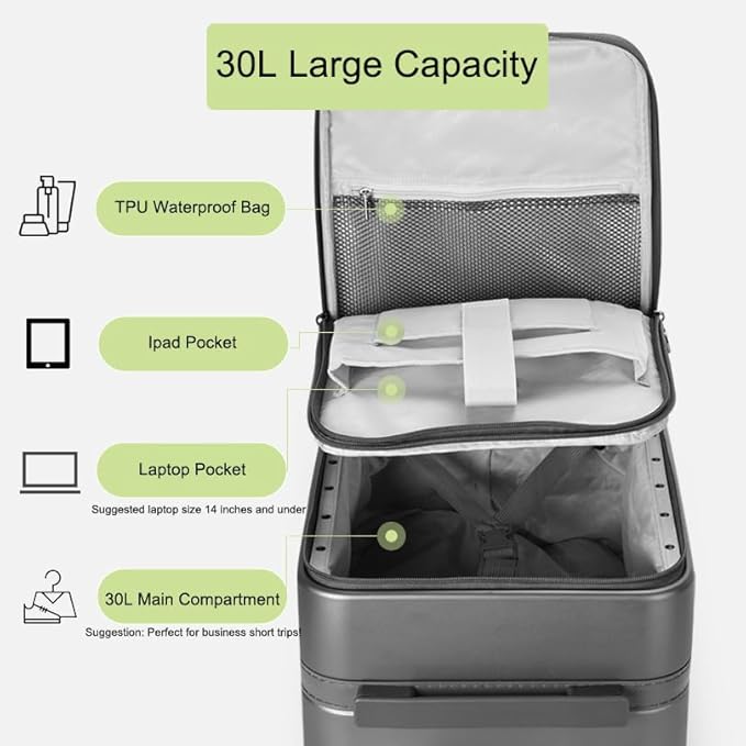 UNIKER Laptop Briefcase with Cup Holder,Small Rolling Suitcase for Work,Carry On Luggage 17x12x10,16 Inch Suitcases with 4 Spinner Wheels,Rolling Teacher Bag Black