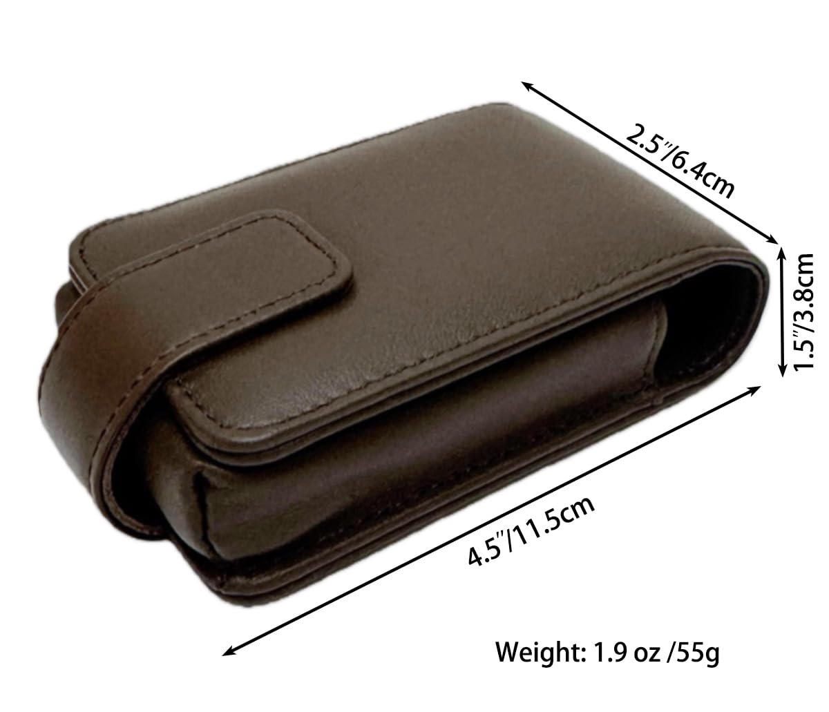 AgentMoon Luxury Handheld Lipstick Pouch with Mirror,Genuine Leather Lip Balm Case with Clamshell Magnetic Hidden Clasp and Hook for Chain.Portable Travel Cosmetic Case for Women Gift. (Dark Coffee)