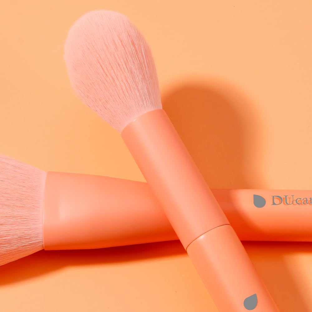 DUcare 8pcs Makeup Brushes, Professional Sunrise Orange Brushes Set with Case, Synthetic Fiber Vegan Brushes with Travel Storage Bag for Foundation Blush Contour Eyeshadow Blending Detailing