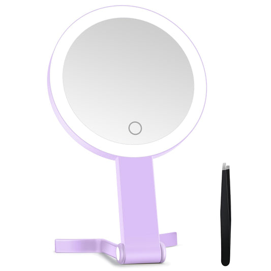MIYADIVA Lighted Makeup Mirror, 30X Magnifying Mirror with Light, Hanging and Handheld Mirror with Handle, Purple